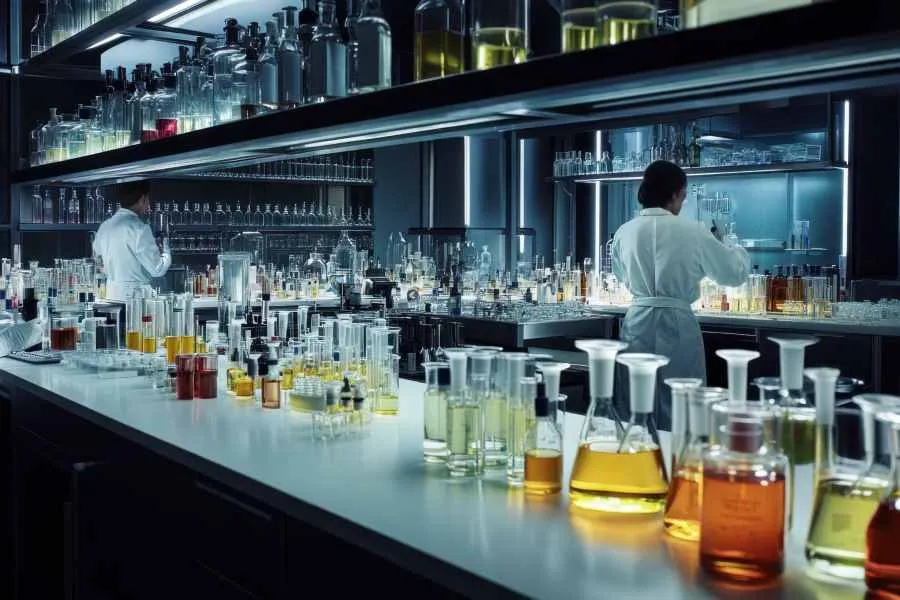 scientists in the lab creating cosmetics